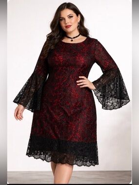 Defining Diva's women's midi dress black and red, plus-size 3XL fit and bell